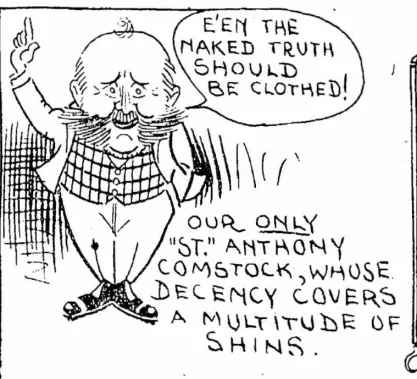 Anthony Comstock caricature in Oregonian newspaper in 1907.